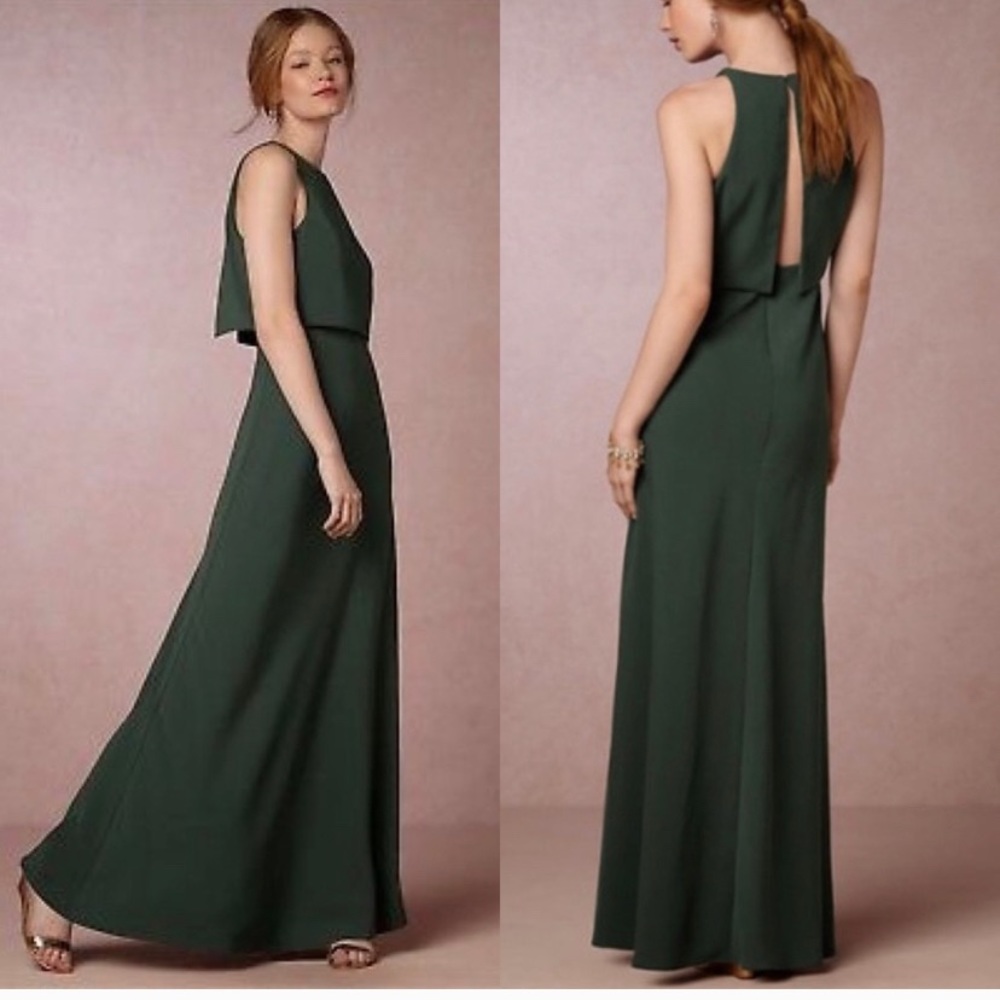 Jill Stuart BHLDN Green Iva Crepe Layered Dress 8